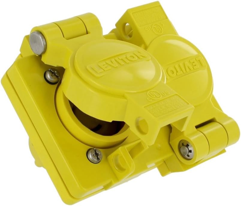 Receptaculo Duplex Grado Industrial 20a 250v 2p 2h Wetguard Color Amarillo Mca Leviton